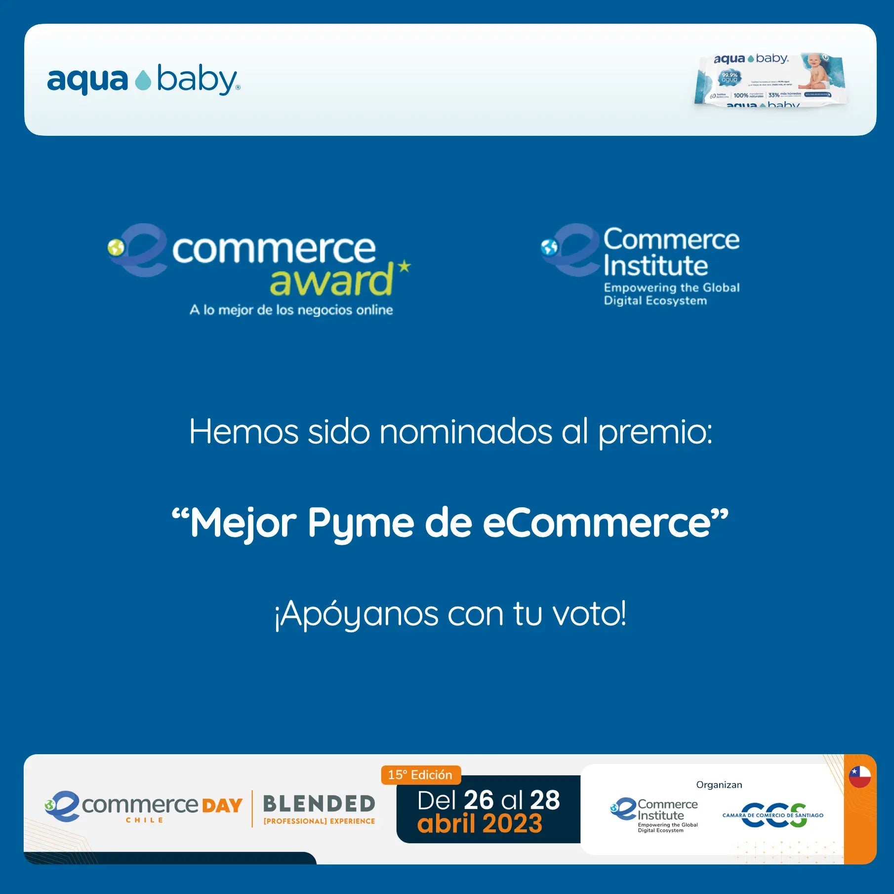 Aqua Baby es finalista "Mejor Pyme de eCommerce" en los eCommerce Awards Chile 2023 Aqua Baby